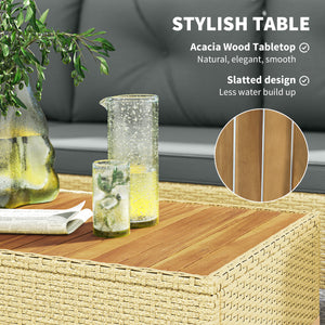 3 Piece L-Shaped Garden Furniture Set with Coffee Table and Wooden Top, Light Grey