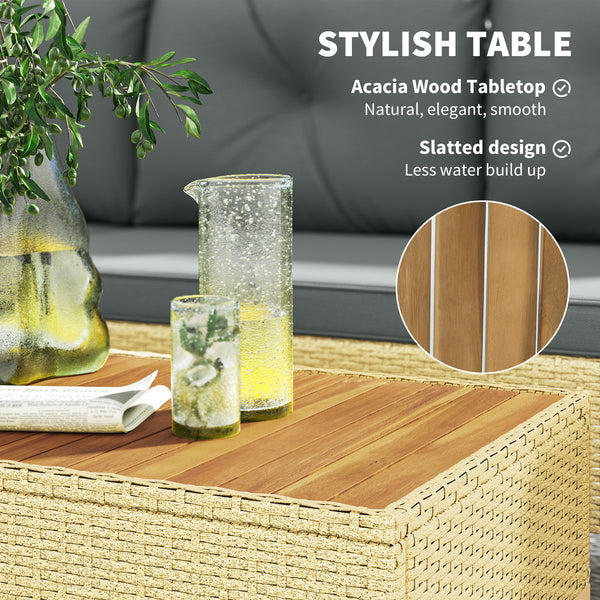 3 Piece L-Shaped Garden Furniture Set with Coffee Table and Wooden Top, Light Grey