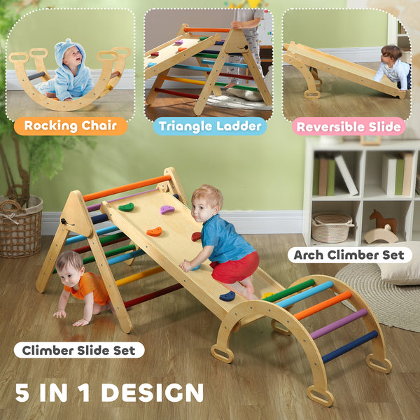 Pikler 5-in-1 Triangle Set with Ladder, Ramp and Arch, Multi-Color