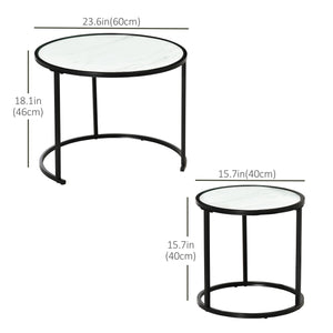 Set of 2 round nesting tables, white and black