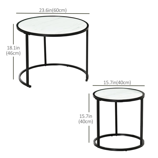 Set of 2 round nesting tables, white and black