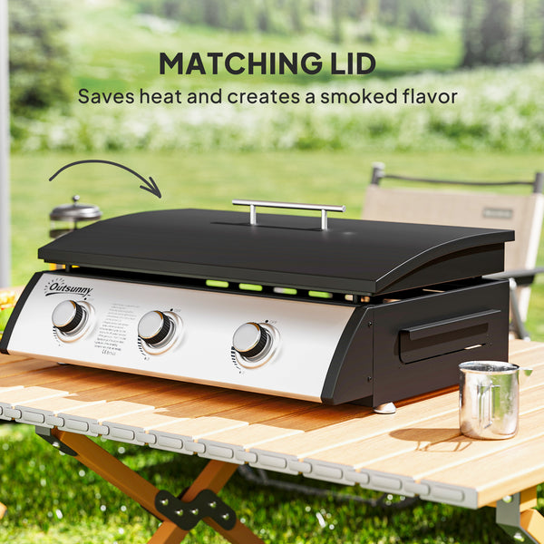 3-Burner Liquid Gas Barbecue, Portable and Tabletop, Ideal for Camping and Picnics, Silver.