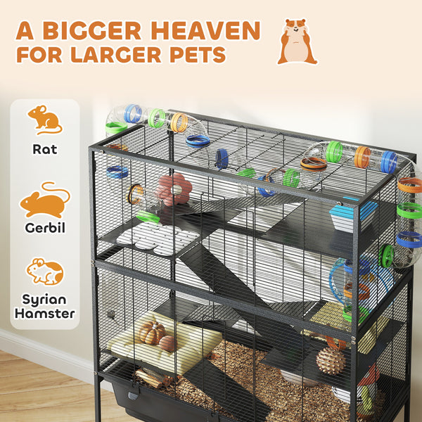 5-tier rolling cage with tray for Syrian rodents, gerbils and rats.