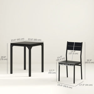 3-piece table and chairs set for 2 people, with metal legs, black.