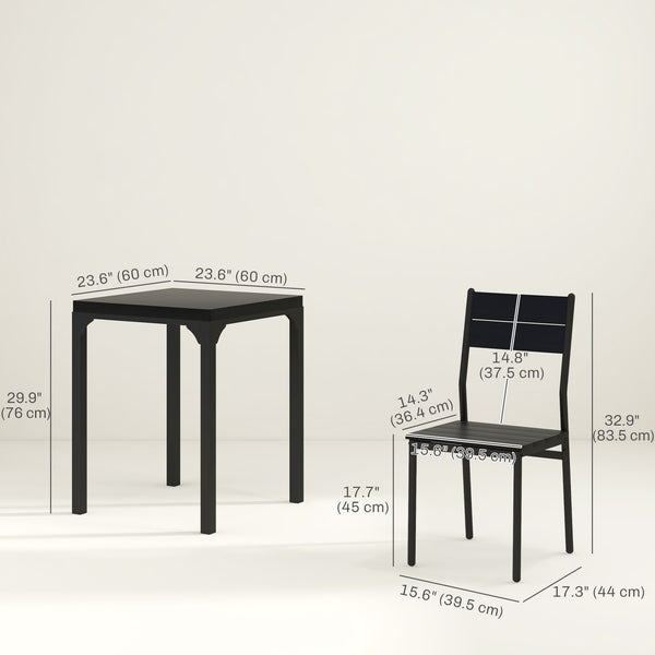 3-piece table and chairs set for 2 people, with metal legs, black.