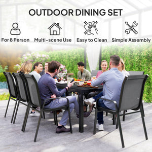 9-Piece Dining Set with Stacking Chairs and Glass Top, Grey