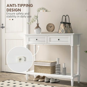 Modern Entryway Console Table with 2 Drawers, Storage Shelf, White