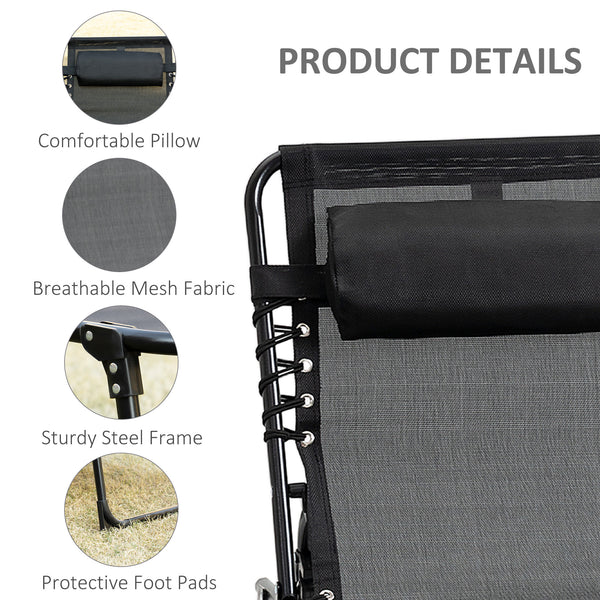 Folding chaise lounge with adjustable backrest and removable cushion, black 