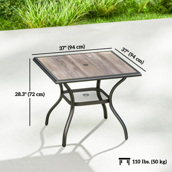 Square garden table for 4 people, with parasol hole, grey