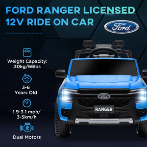 Licensed Ford Ranger 12V with remote control, spring suspension, blue