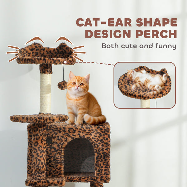 160cm Cat Tree with Sisal Scratching Posts, Cabins, Soft Perches, Hammock, Leopard Print