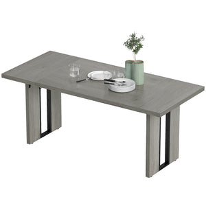 Industrial kitchen table for 8 people with thick top, gray wood finish