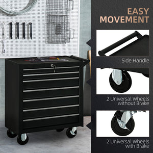 Lockable 7-drawer mobile tool chest with handle, black