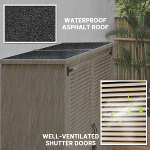 Wooden garden shed with waterproof asphalt roof, shelves, natural color