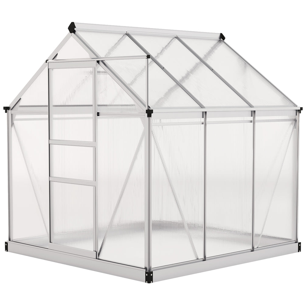 Greenhouse with gutter, ventilation and sliding door, silver color