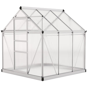 Greenhouse with gutter, ventilation and sliding door, silver color