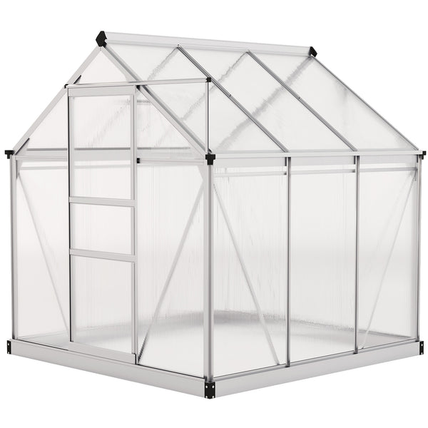 Greenhouse with gutter, ventilation and sliding door, silver color