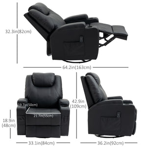 Massage Chair Recliner Rocker Swivel with 8 Vibration Points, Black