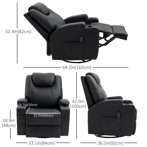 Massage Chair Recliner Rocker Swivel with 8 Vibration Points, Black