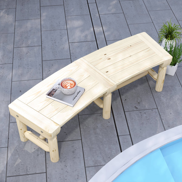Outdoor wooden bench with slatted seat for courtyard, natural