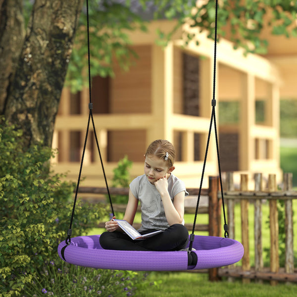 Qaba 100cm Diameter Nest Seat for Kids with Height Adjustable Hanging Ropes for Outdoor, Playground, Garden, Purple