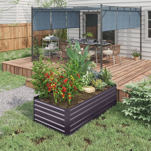 Galvanized raised planter with reinforced stakes, dark grey