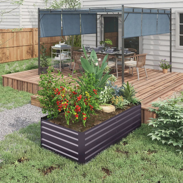 Galvanized raised planter with reinforced stakes, dark grey