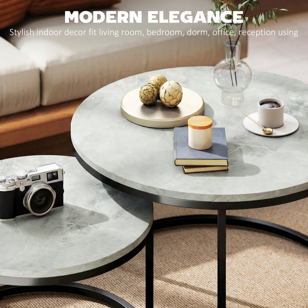 Set of 2 nesting coffee tables with marble-effect tops – Grey marble
