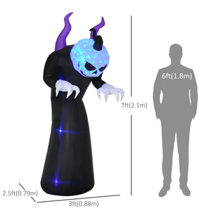 7ft Halloween Inflatable Ghost with Horns, LED Display with Flame Effect