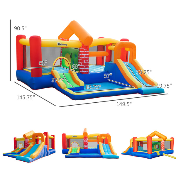 Large inflatable castle with 2 slides, trampoline, inflatable pool