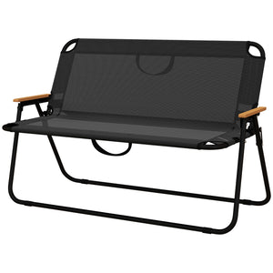 Folding 2-seater garden bench with armrests, black