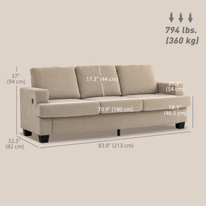 3-seater sofa with USB ports and cup holders, light brown