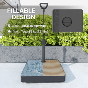 Square plastic parasol base with adjustable wheels and handle, black 