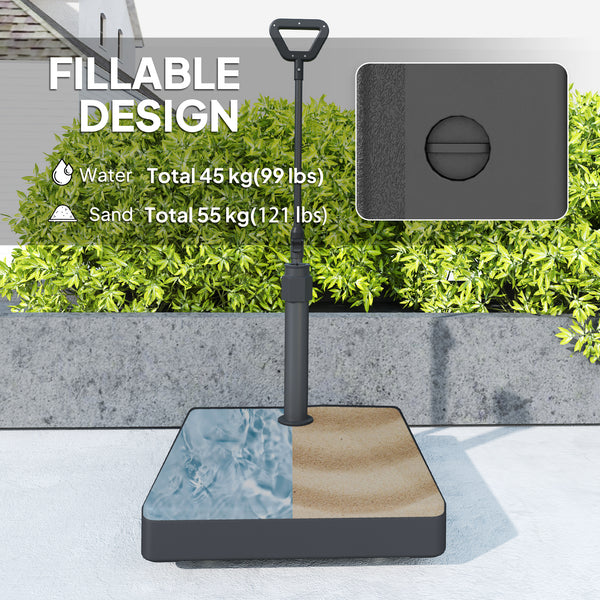Square plastic parasol base with adjustable wheels and handle, black 