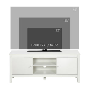Modern TV stand for TVs up to 55 inches with cupboards and shelves, white