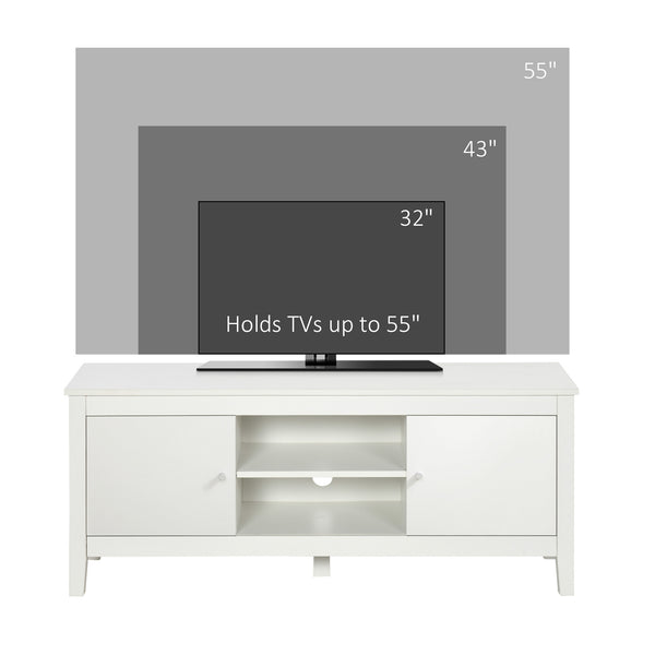 Modern TV stand for TVs up to 55 inches with cupboards and shelves, white