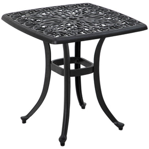 21" Square Outdoor End Table, Cast Aluminum Patio Side Table with Umbrella Hole for Garden, Balcony, Poolside, Black