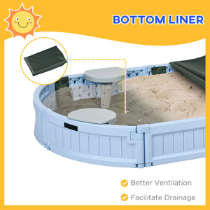 Sandbox with lid and seat, light blue