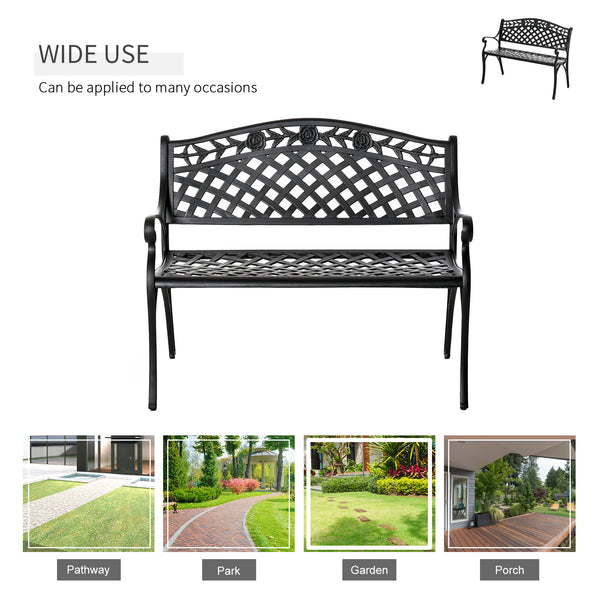 Outdoor garden bench with aluminum frame and armrests