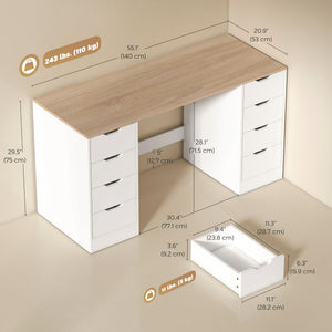 Modern 8-Drawer Desk for Office or Living Room, White