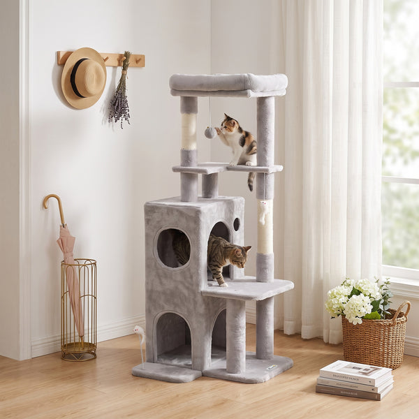 52-inch Cat Tree with Two-Tier Cat Condo, Light Gray