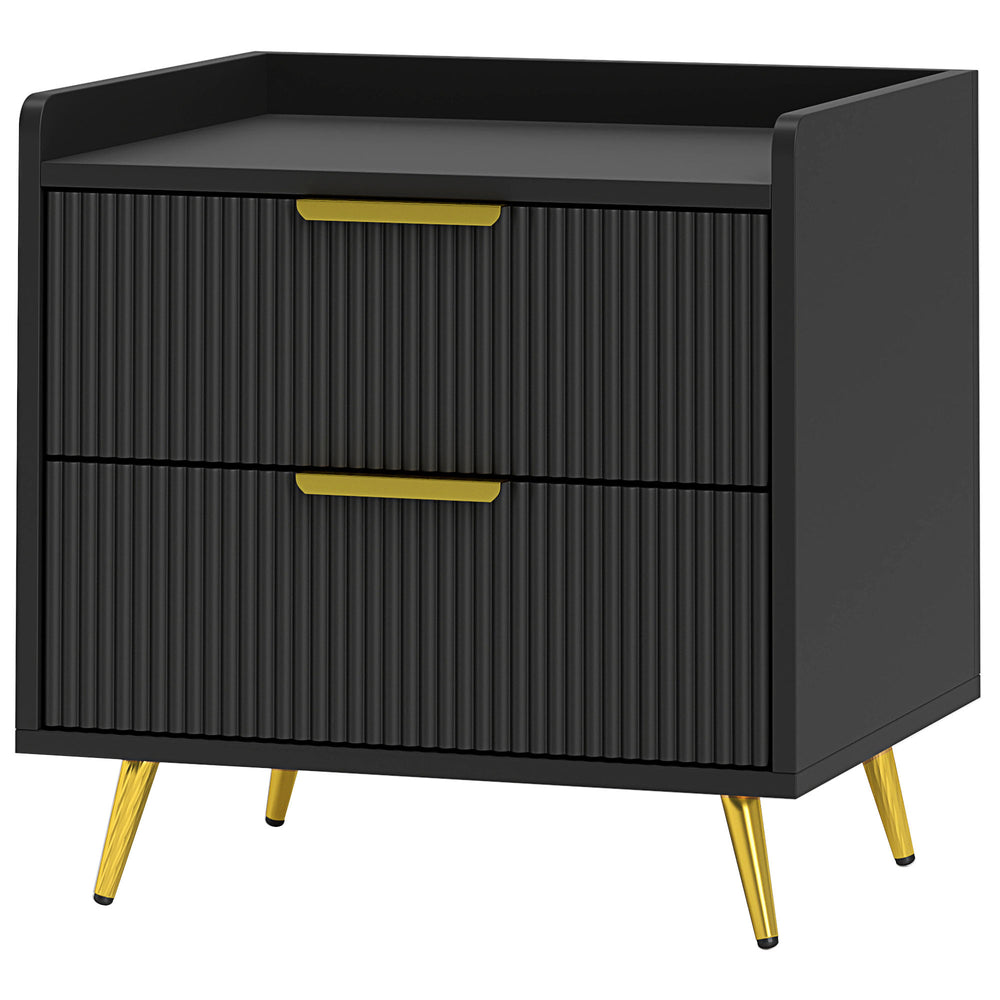 Bedside table with 2 drawers, black and gold