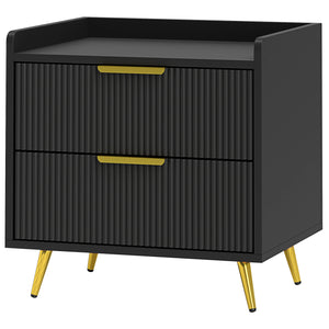 Bedside table with 2 drawers, black and gold