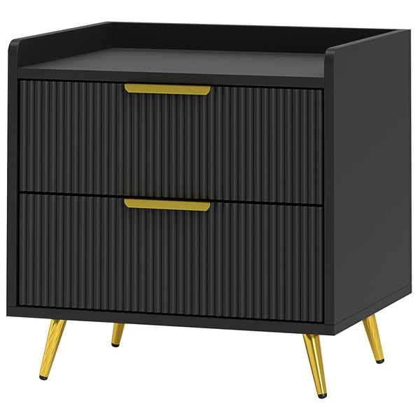 Bedside table with 2 drawers, black and gold