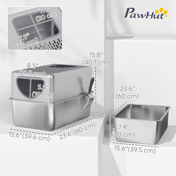 XL stainless steel litter box with perforated lid and scoop