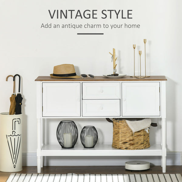 Vintage console table with 2 drawers and storage, white