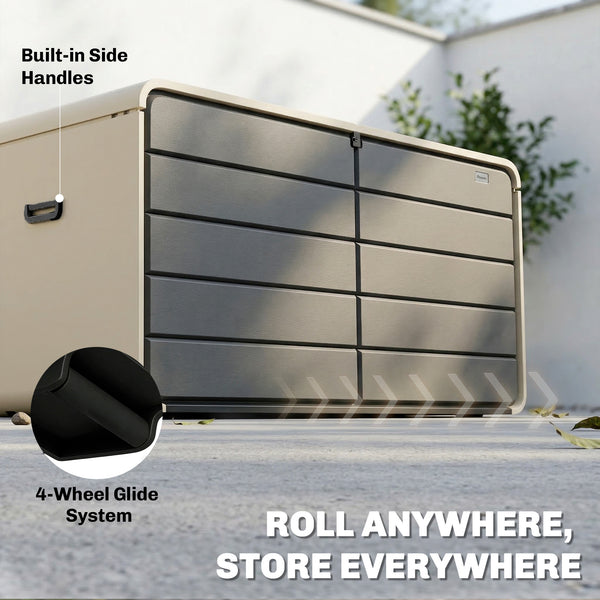 Outdoor Storage Deck Box with Lockable Lid and Wheels, 200 Gallons
