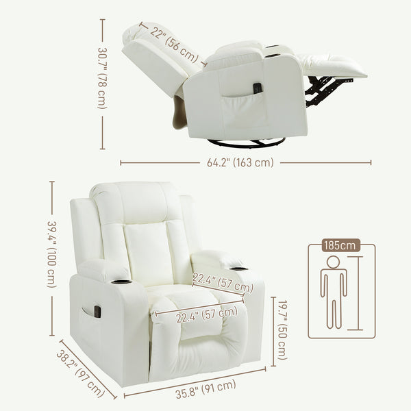 Cream White Swivel Massage Rocking Chair