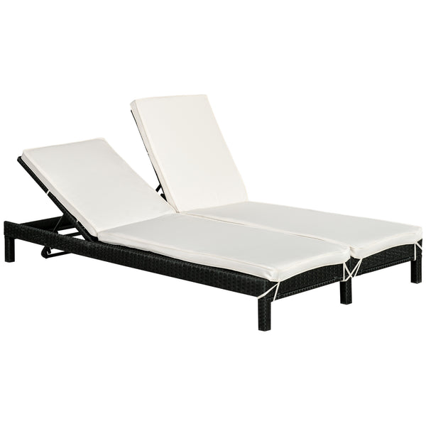 Double reclining wicker chaise longue, cream white