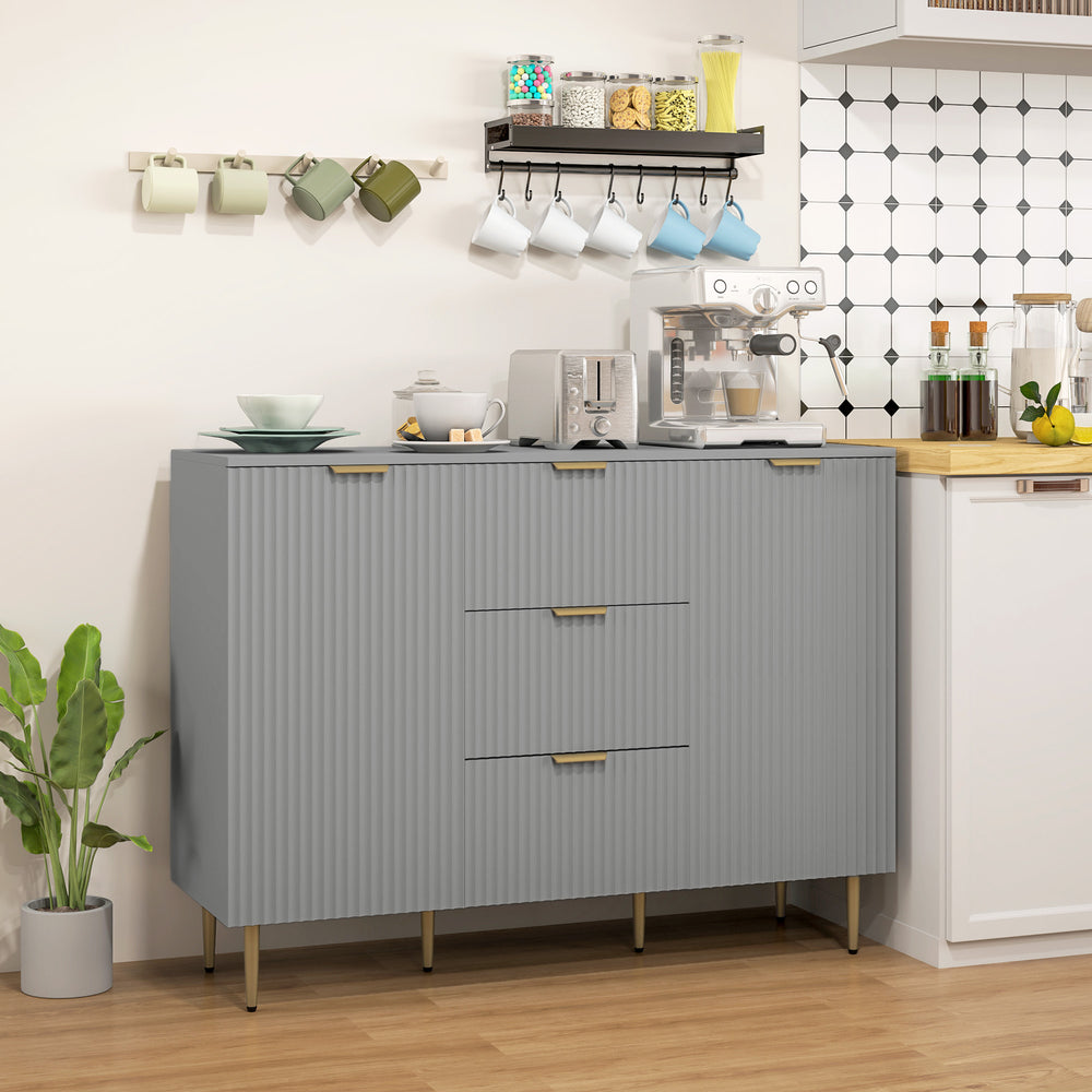 Modern kitchen storage cabinet with 3 drawers and adjustable shelves, grey